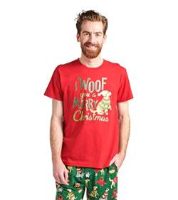 Hatley Herren T-Shirt mit Grafik Pyjamaoberteil, I Woof You a Merry Christmas, XL von Hatley