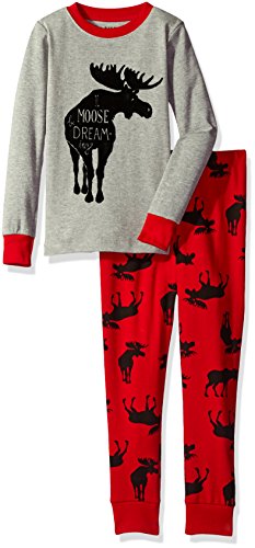 Hatley Jungen Long Sleeve Appliqué Pyjama Sets Zweiteiliger Schlafanzug, Grau (Moose On Red Kids 020), Jahre (Herstellergröße: 10) von Hatley