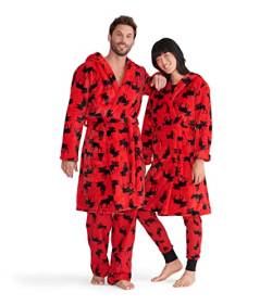 Little Blue House by Hatley Damen Adult Fuzzy Fleece Robes Bademantel, Red (Moose On Red), X-Large von Hatley