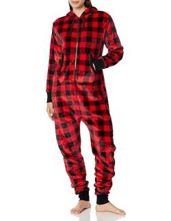 Little Blue House by Hatley Damen Fleece-Overall für Erwachsene mit Kapuze Pyjamaset, Buffalo Plaid, X-Small von Hatley