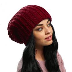 Slouchy Winter Beanie Mütze Oversized - Weiche Baggy Grobstrick Mütze - Warme Dicke Beanie Cap für Damen und Herren, Braun/Rot, XX-Large von Hats&Cats