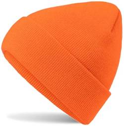 Hatsatar Czapka zimowa | Damska czapka Beanie | męska czapka z drobnej dzianiny | dla kobiet mężczyzn Unisex | miękka i ciepła, pomarańczowy neonowy, 30-36 von Hatsatar