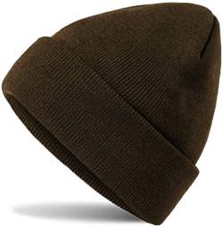 Hatsatar Unisex warme Beanie Strickmütze | Wintermütze für Damen & Herren | Feinstrick Mütze doppelt gestrickt | warm & weich (braun) von Hatsatar