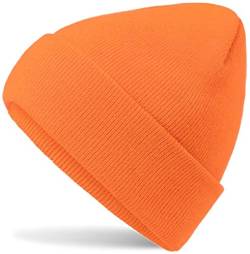 Hatsatar Unisex warme Beanie Strickmütze | Wintermütze für Damen & Herren | Feinstrick Mütze doppelt gestrickt | warm & weich (orange) von Hatsatar