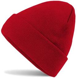 Hatsatar Wintermütze | Damen Beanie Mütze Herren Feinstrick für Frauen Männer Unisex Cuffed Hats Weich & Warm (Classic rot), 30-36 von Hatsatar