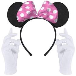Haarreifen in schwarz mit Maus Ohren + weiße Handschuhe | Haarschmuck für Kinder & Erwachsene | Kostüm Accessoire für Fasching & Karneval von Hatstar