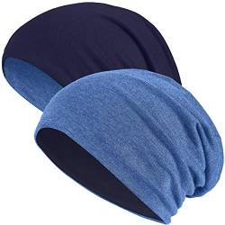 Hatstar® 2in1 Reversible Unisex Beanie | Damen und Herren Mütze | Übergangsmütze für Frühling und Sommer | SoftTouch Poly - Baumwolle | leicht & weich (2 in 1 Navy/Jeans) von Hatstar