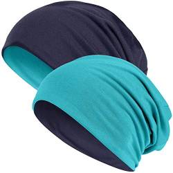 Hatstar® 2in1 Reversible Unisex Beanie | Damen und Herren Mütze | Übergangsmütze für Frühling und Sommer | SoftTouch Poly - Baumwolle | leicht & weich (2 in 1 Petrol/Navy) von Hatstar