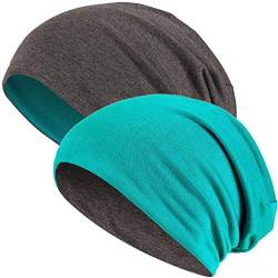 Hatstar® 2in1 Reversible Unisex Beanie | Damen und Herren Mütze | Übergangsmütze für Frühling und Sommer | SoftTouch Poly - Baumwolle | leicht & weich (2 in 1 dunkelgrau/Petrol) von Hatstar