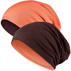 Hatstar® 2in1 Reversible Unisex Beanie | Damen und Herren Mütze | Übergangsmütze für Frühling und Sommer | SoftTouch Poly - Baumwolle | leicht & weich (braun/orange) von Hatstar