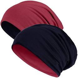 Hatstar® 2in1 Reversible Unisex Beanie | Damen und Herren Mütze | Übergangsmütze für Frühling und Sommer | SoftTouch Poly - Baumwolle | leicht & weich (dunkelrot/schwarz) von Hatstar