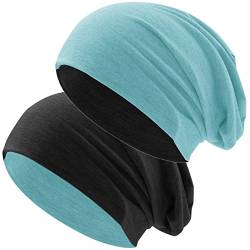 Hatstar® Bicolor Slouch Long Beanie Mütze | leicht und weich | für Damen und Herren | Übergangsmütze für Frühling und Sommer (Zwei-farbig | Bicolor Mint-schwarz) von Hatstar