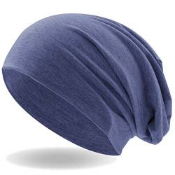 Hatstar® Klassische Slouch Long Beanie Mütze | leicht und weich | für Damen und Herren | Übergangsmütze für Frühling und Sommer (Jeans Blau meliert) von Hatstar