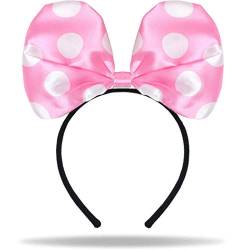 Hatstar Haarreifen mit Maus Ohren | Mouse Ears in schwarz mit rosa Schleife und weißen Punkten | Kopfschmuck Karneval & Fasching | Haarrschmuck für Kinder und Erwachsene rosa-weiss von Hatstar