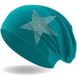 Hatstar Klassische Strass Stern Steine Jersey Slouch Long Beanie Mütze, leicht und weich für Damen und Mädchen (Petrol) von Hatstar