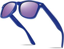 Hatstar Unisex Nerd Herren Sonnenbrille Verspiegelt | Retro Damen Sunglasses | UV400 CAT 3 CE | mit Federscharnier | incl. Gratis Brillen Putztuch (Blau (Gläser: Lila Verspiegelt)) von Hatstar
