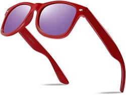 Hatstar Unisex Nerd Herren Sonnenbrille Verspiegelt | Retro Damen Sunglasses | UV400 CAT 3 CE | mit Federscharnier | incl. Gratis Brillen Putztuch (Rot (Gläser: Lila Verspiegelt)) von Hatstar