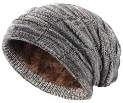 Hatstar Warme gefütterte Beanie Mütze Wintermütze Strickmütze Flechtmuster mit Fleece Innenfutter (meliert braun) von Hatstar