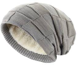 Hatstar Warme gefütterte Beanie Mütze Wintermütze Strickmütze Flechtmuster mit Fleece Innenfutter (meliert hellgrau) von Hatstar