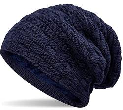 Hatstar Warme gefütterte Feinstrick Damen Beanie Herren Mütze | mit Flecht Muster und sehr weichem Fleece Innenfutter | Unisex Wintermütze weich & warm (9 | dunkelblau) von Hatstar