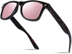 Unisex Nerd Herren Sonnenbrille Verspiegelt | Retro Damen Sunglasses | UV400 CAT 3 CE | mit Federscharnier | incl. Gratis Brillen Putztuch (Havana (Gläser: Rosa-Pink Verspiegelt)) von Hatstar