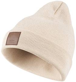 Warme Damen Beanie Mütze | Herren Mütze mit Leatherpatch | Strickmütze Wintermütze | für Frauen Männer Unisex | Cuffed Hats Weich & Warm beige von Hatstar