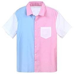 Herren Colorblock Kurzarmshirts Gender Reveal Pink Blue Shirts Pocket Front Button Down Shirt Top, rosa / blau, XL von Haull