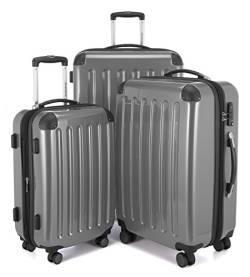 Alex - 3er Kofferset, TSA, Trolley-Set, Rollkoffer, Reisekoffer, (S, M & L), Silber von Hauptstadtkoffer