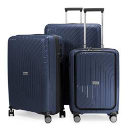 HAUPTSTADTKOFFER TXL - 3er Kofferset, TSA, Trolley-Set, 4 Rollen, Rollkoffer, EXTRA LEICHT, Reisekoffer, (S+Laptopfach, M & L), Dunkelblau von Hauptstadtkoffer