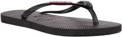 Havaianas Damen Slim Logo Metallic Flip Flops, schwarz/pink, 33/34 EU von Havaianas