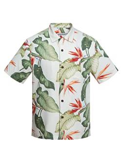 Havana Breeze Hawaii-Hemden für Herren, 100 % Seide, kurzärmelig, bedruckt, Strandhemd, entspannte Passform, Sommer, tropische Hemden, Kaiserblatt auf weißem Hintergrund, XX-Large von Havana Breeze