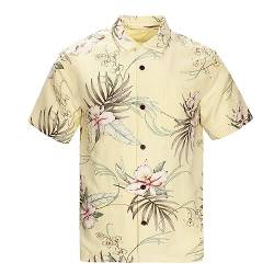 Havana Breeze Hawaii-Hemden für Herren, Seide und Leinen, Knopfleiste, lässig, tropisch, Urlaub, Strandhemden, Hellgelb, L von Havana Breeze