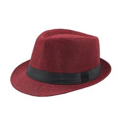 Haveratio Rot Herren-Hut mit kurzer Krempe, klassischer 1920-Gangster-Hut im Vintage-Stil mit schwarzen Bändern, 8 einfarbig, Einheitsgröße von Haveratio