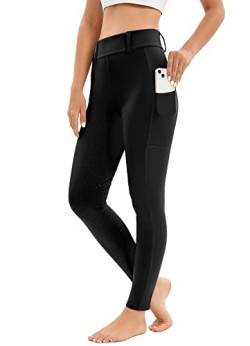 Reitleggings Damen Vollbesatz mit Handytasche, High Waist Reithose Damen Mädchen Stretch mit Gürtelschlaufen Schwarz 3XL von Havideto