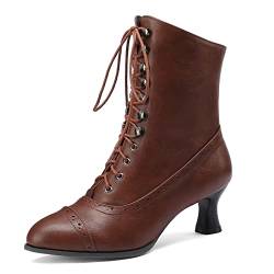 HavueGatue Viktorianische Stiefel Damen Stiefeletten Zum Schnüren Mit Absatz Spitz Stiefeletten Reißverschluss Braun Größenangabe 39 von HavueGatue