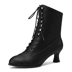 HavueGatue Viktorianische Stiefel Damen Stiefeletten Zum Schnüren Mit Absatz Spitz Stiefeletten Reißverschluss Schwarz Größenangabe 37 von HavueGatue