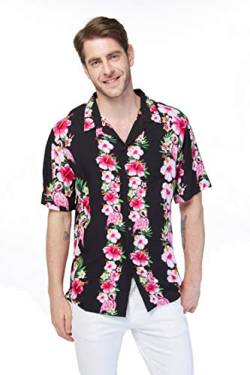 Hawaii Hangover Herren Hawaiihemd Aloha Shirt Weihnachten Hemd Flamingo Verliebt, Hibiskus-Weinrebe, Pink / Schwarz, X-Groß von Hawaii Hangover