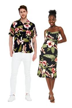 Matchable Paar Hawaii Luau Hemd oder Meerjungfrau Rüschen Kleid in Schwarz Rafelsia, Damen Schwarz Rafelsia, Mittel von Hawaii Hangover