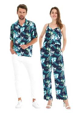 Paar passendes Hawaii-Luau-Shirt und V-Ausschnitt Overall mit Taschen in Orchid Breeze Navy - - XX-Large von Hawaii Hangover