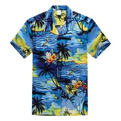 Palm Wave Männer Hawaiisches Hemd Aloha Hemd Sonnenuntergang-Blau XL von Hawaii Hangover