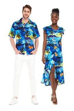 Passendes Hawaii-Luau-Hemd oder Wickelkleid mit Rüschen in Sonnenuntergang, Blau, Damen Sunset Blue, XX-Large von Hawaii Hangover