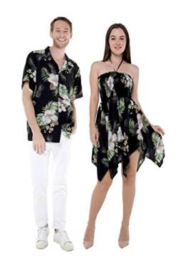 Passendes Paar Hawaii-Hemd oder Feenkleid in Ananas-Garten, Schwarz, Herren Sandstrand Schwarz, L von Hawaii Hangover