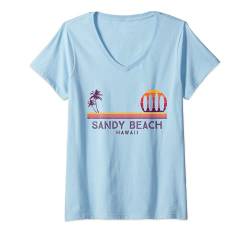 Damen Vintage Hawaii Sandy Beach Palmen tropisch - Brandung T-Shirt mit V-Ausschnitt von Hawaiian Sunset Retro Sommerkleidung