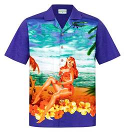 Hawaiihemdshop Hawaiihemd | Herren | Baumwolle | Größe M - 6XL | Blau | Kurzarm | Palmen | Blumen | Hawaii-Shirt | Aloha-Girl | Strand | Blüten | Kokosnuss-Knöpfe von Hawaiihemdshop
