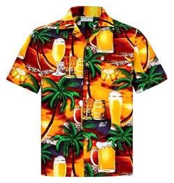 Hawaiihemdshop Hawaiihemd | Herren | Baumwolle | Größe S - 8XL | Brusttasche | blau | Kurzarm | Bier | Aloha | Palmen | Strand | Hawaii-Shirt | Kokosnuss-Knöpfe von Hawaiihemdshop
