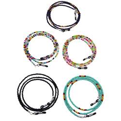 Hawhy 5 Stück Qualitäts Boho Brillenband Brillenkette in 5 Farben mit kleinen bunten Glas Perlen für alle Arten von Brillen geeignet, extra Anti Rutsch Öse die hält von Hawhy