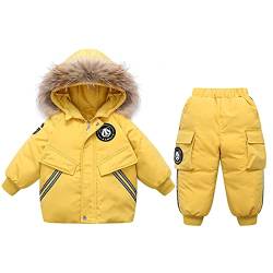 Hayisugal Baby Mädchen Jungen Daunenjacke Bekleidungsset Kinder Verdickte Künstliches Fell Winterjacke + Winterhose Kleinkind Daunenhose Kinderskianzug, Gelb, 100/Baby Höhe 90-100cm von Hayisugal