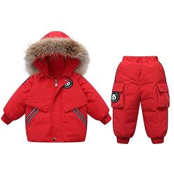 Hayisugal Baby Mädchen Jungen Daunenjacke Bekleidungsset Kinder Verdickte Künstliches Fell Winterjacke + Winterhose Kleinkind Daunenhose Kinderskianzug, Rot, 80/Baby Höhe 70-80cm von Hayisugal