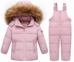 Hayisugar Baby Daunenjacke Schneeanzug mit Kaputze Bekleidungsset Kleinkind Verdickte Winterjacke + Winterhose Daunenhose Kinderskianzug für Mädchen und Jungen, Rosa, 100/Baby Höhe 95-105cm von Hayisugal