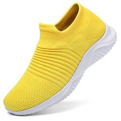 Damen Walkingschuhe Laufschuhe Sneaker Slip On Leichte Atmungsaktive Bequeme Sneaker, Gelb, 36 EU von HayleAlvas